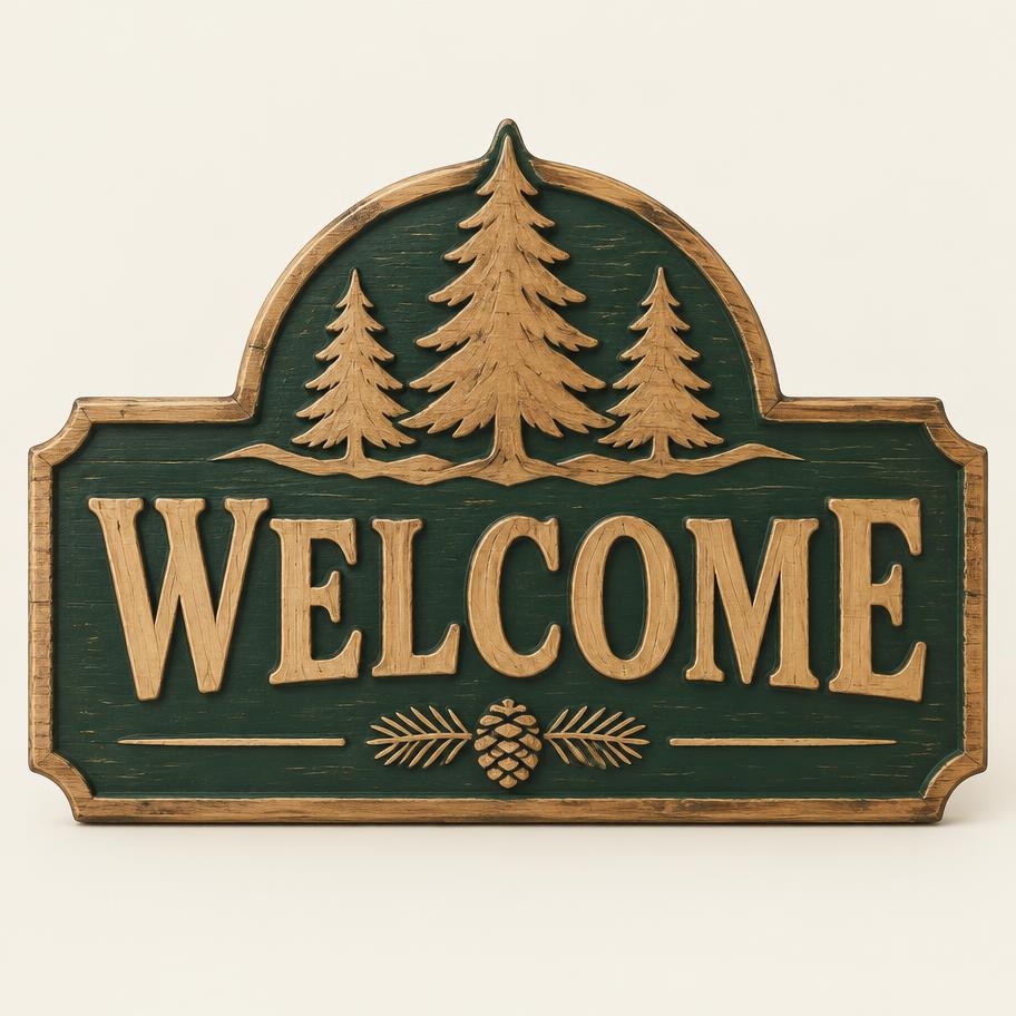 Carved Pine Welcome Sign